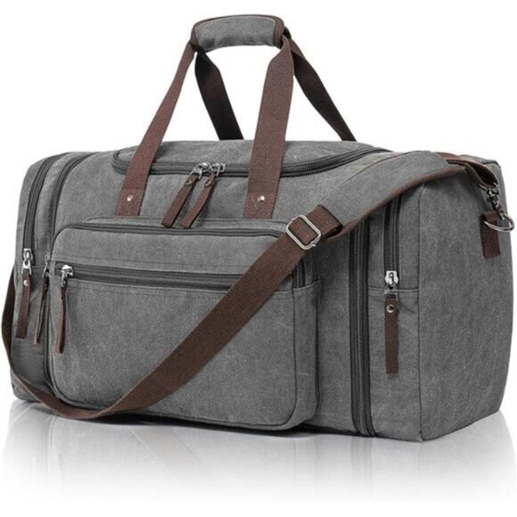 Canvas Expandable Duffle Bag for Men Grey - Picture 1 of 6